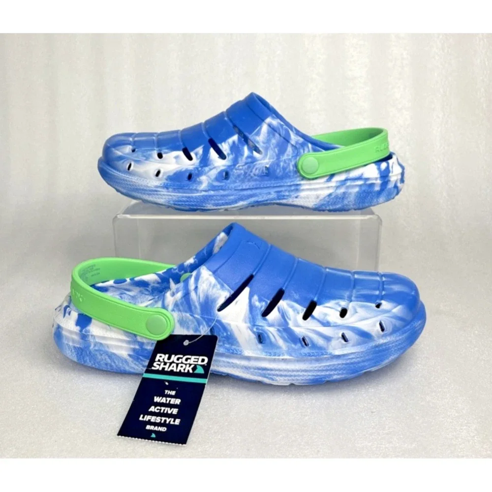 Rugged Shark Eva Clogs Lightweight Slip on Blue Green Big Boys Size 6 NEW